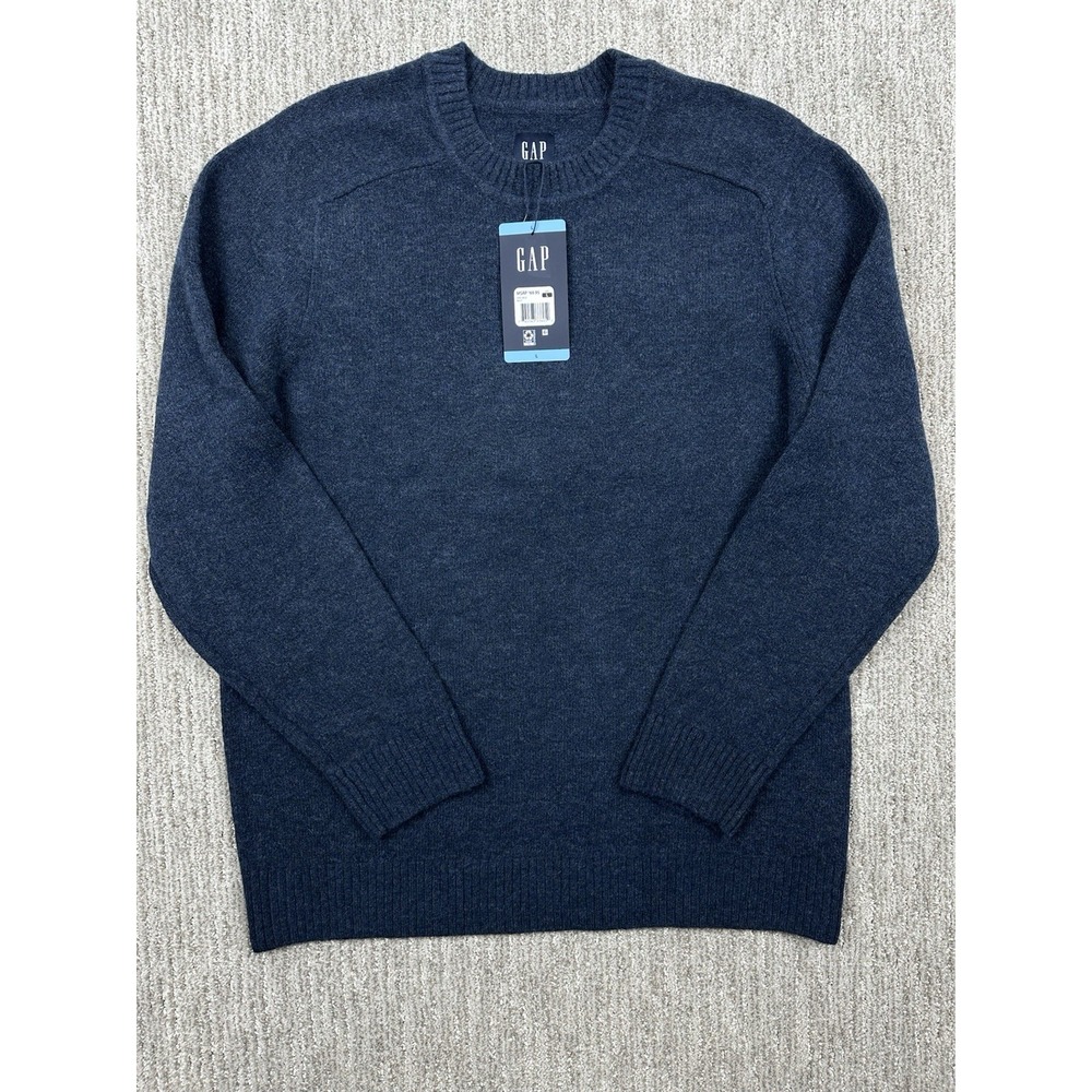GAP Mens Crew Neck Sweater Large Navy Blue Wool Blend New With Tags Pullover